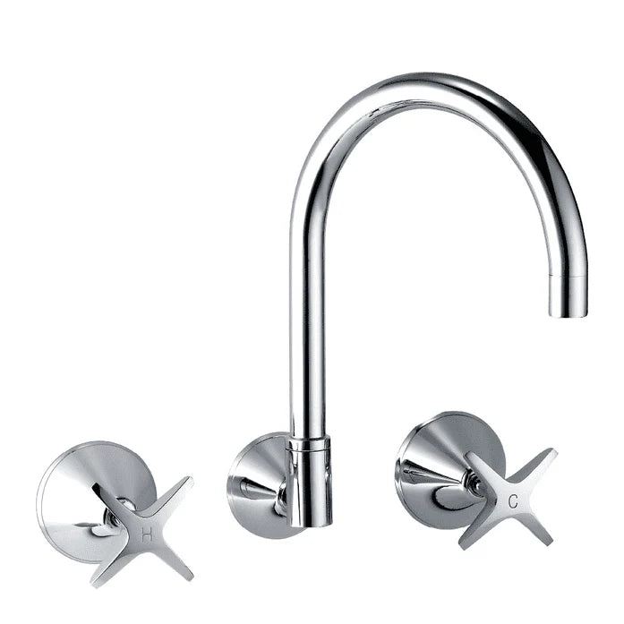 Wall Laundry/Kitchen/Bath Tap Set with Swivel Spout - Chrome