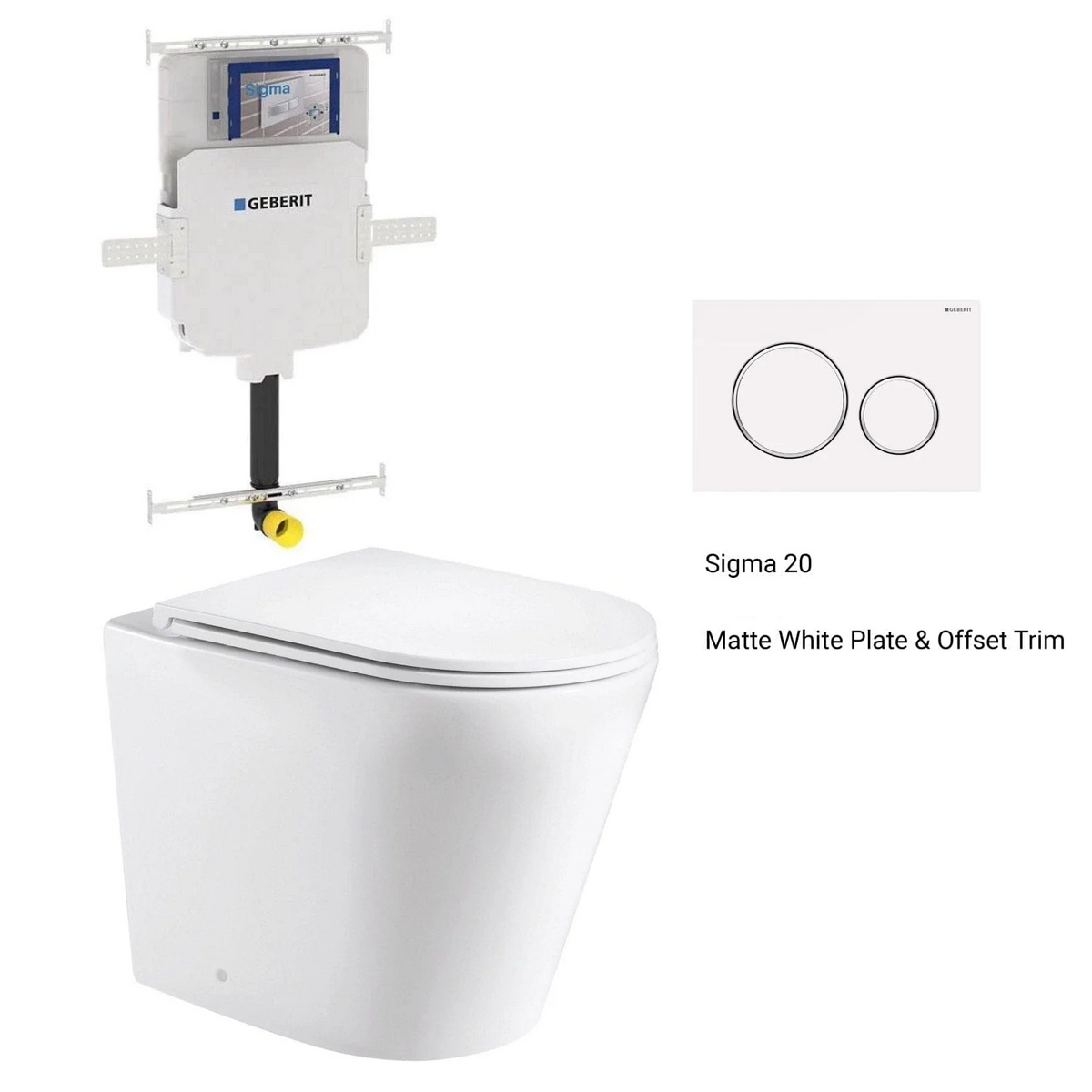 Geberit In Wall Package - Tornado Rimless Floor Pan, Inwall Cistern and Button