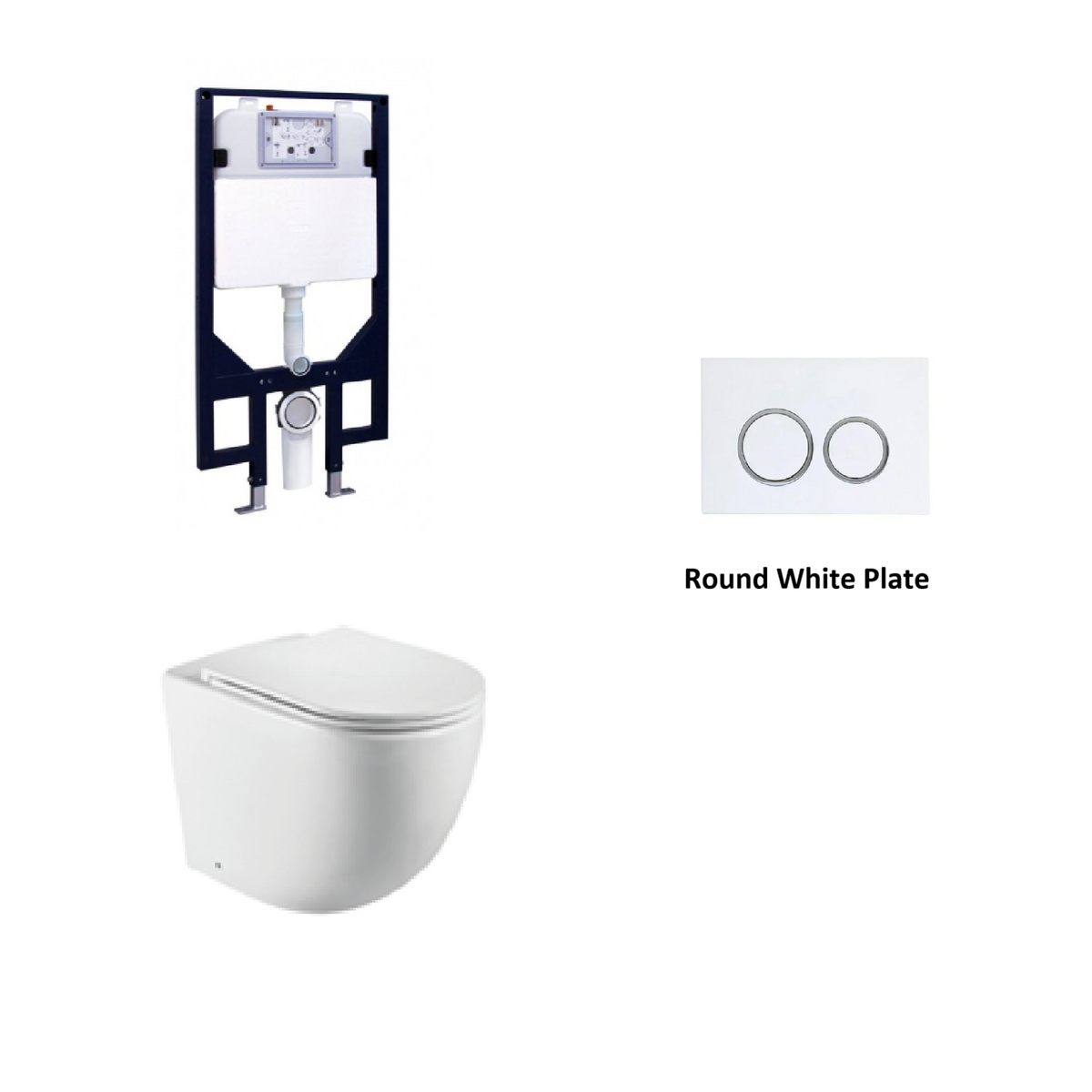 R&T In Wall Package - Tornado Rimless Wall Hung Pan, Inwall Cistern and Button