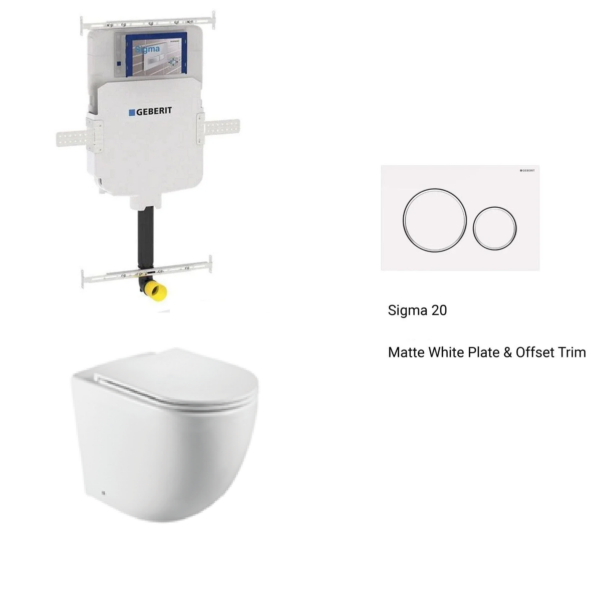 Geberit In Wall Package - Tornado Rimless Floor Pan, Inwall Cistern and Button