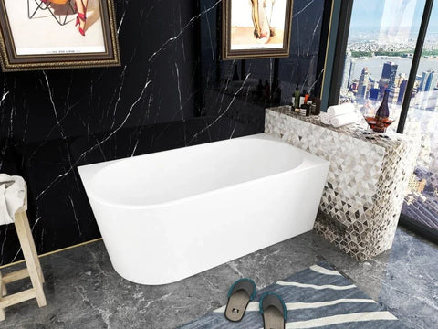 Bath 19 Right Hand Corner Back to Wall Freestanding Bath 1400mm - Gloss White