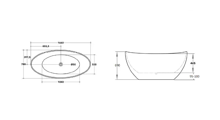 Oval Freestanding Bath 1500 / 1660mm - Gloss White
