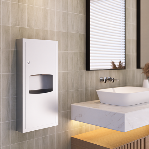 Surface Mounted Paper Towel Dispenser & Waste Receptacle in Satin Stainless Steel - ML710_SM_MK3