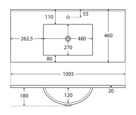 Standard - Gloss White Rectangular Bowl 465mm Depth Ceramic Vanity Top - Various Sizes