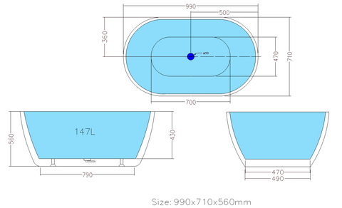 Oval Freestanding Bath 1000 / 1300 / 1400 / 1530 / 1600 / 1700 mm - Gloss White