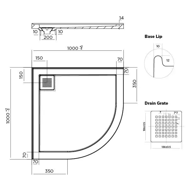 Curved Low Profile Polymarble Shower Base - Various Sizes