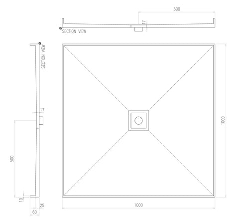 Builder Range Tile Shower Tray with Slotted Square Waste (Australian Made) - Various Sizes
