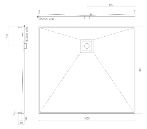 Builder Range Tile Shower Tray with Slotted Square Waste (Australian Made) - Various Sizes