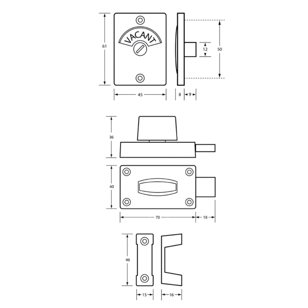 100 Lock & Indicator Set in Satin Chrome Plate - 100_LOCK_SCP