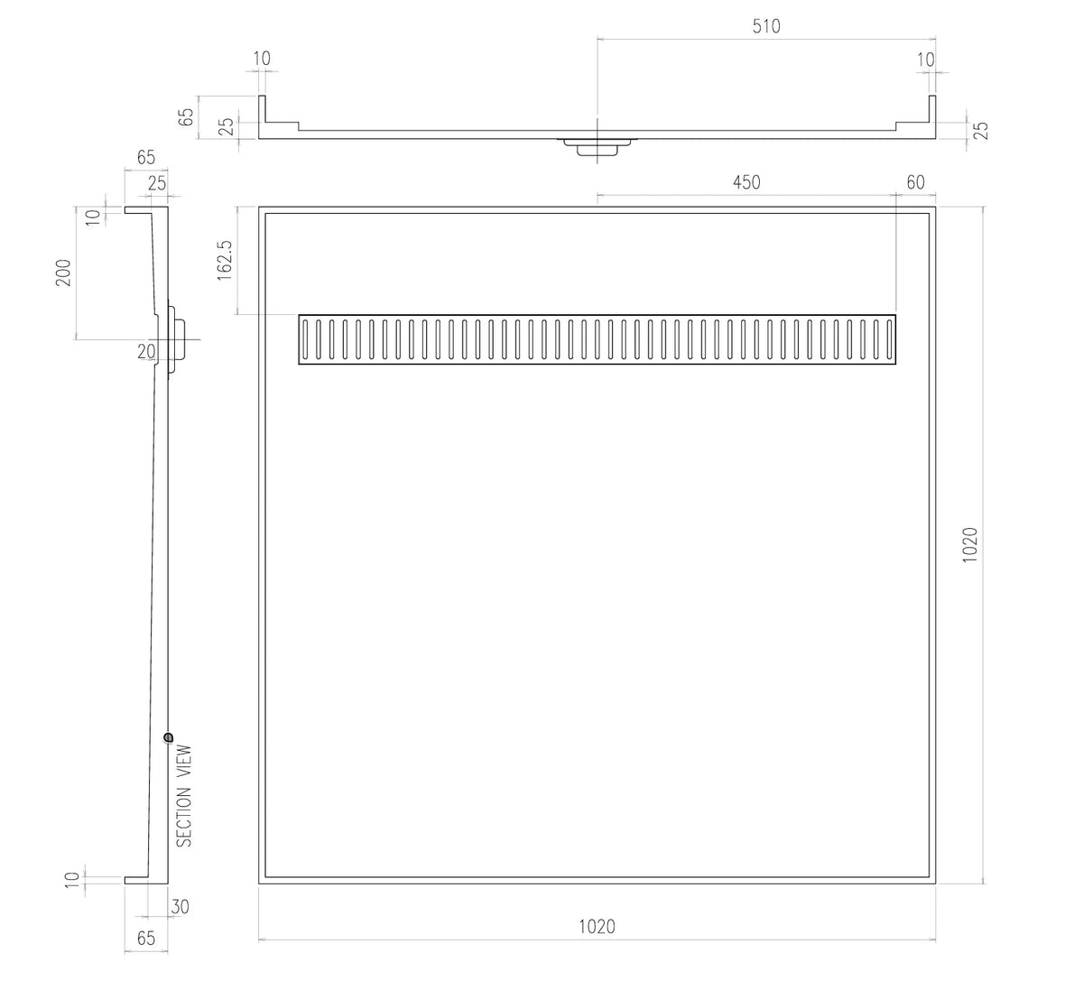 Tile Over Shower Tray with Channel Grate (Australian Made) - Various Sizes