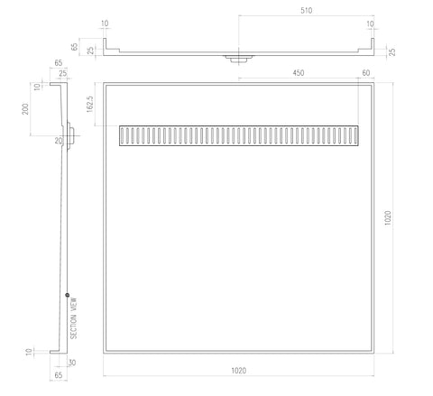 Tile Over Shower Tray with Channel Grate (Australian Made) - Various Sizes