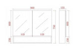Mirror Cabinet with Open Shelf Pencil Edge 600/750/900/1200/1480x750mm - Matte Black