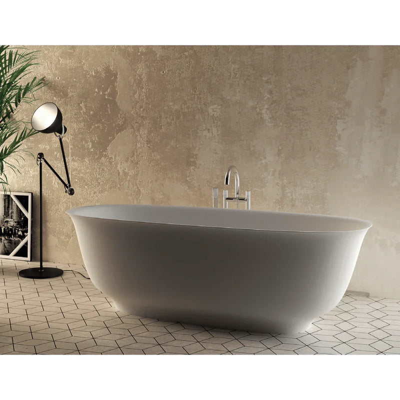 Signature Oval Solid Surface Freestanding Bath with Overflow 1700mm - Matte White