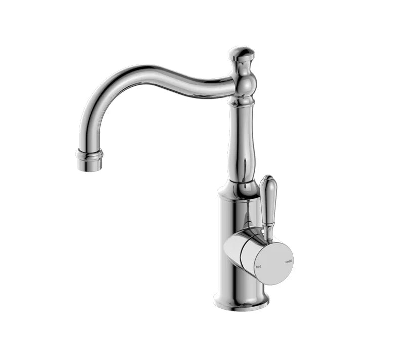 Nero Tapware BM34 York Basin Mixer Hook Spout with Metal/Porcelain Lever - Various Colours