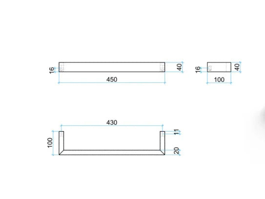 Thermogroup 12V Single Bar Chrome Heated Towel Rail Square DSS4 450mm