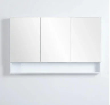 Mirror Cabinet with Open Shelf Pencil Edge 600/750/900/1200/1480x750mm - Matte White