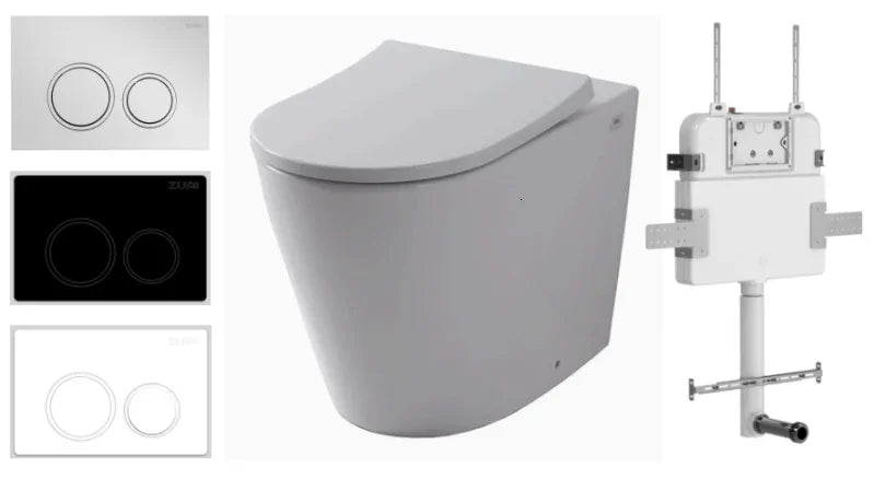 R&T In Wall Package - Rimless Floor Pan, Inwall Cistern and Button