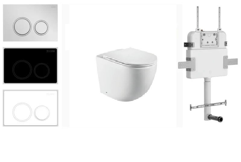 R&T In Wall Package - Tornado Rimless Floor Pan, Inwall Cistern and Button
