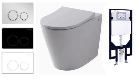 R&T In Wall Package - Tornado Rimless Wall Hung Pan, Inwall Cistern and Button