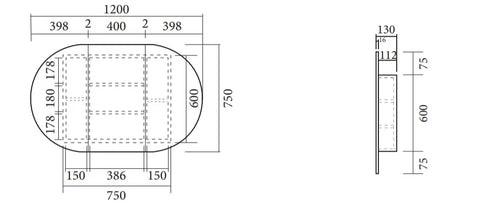 Oval Mirror Cabinet Pencil Edge 900x600 / 1200x750 / 1500x900mm - Various Colours