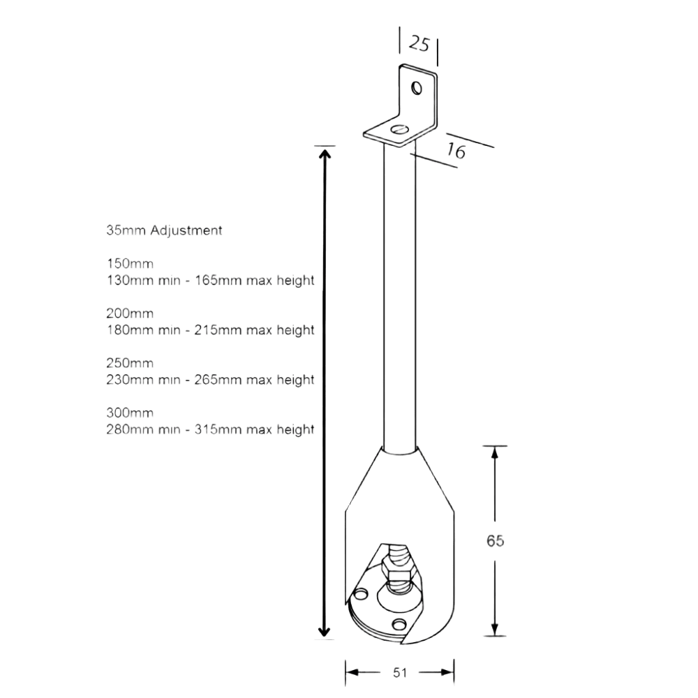 200mm Single Fix Foot Assembly in Satin Stainless Steel - 112_200LEG