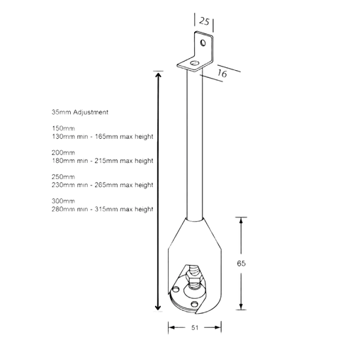 200mm Single Fix Foot Assembly in Satin Stainless Steel - 112_200LEG