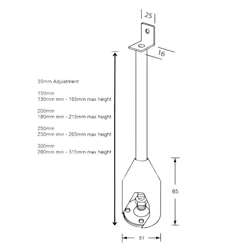 250mm Single Fix Foot Assembly in Satin Stainless Steel - 112_250LEG