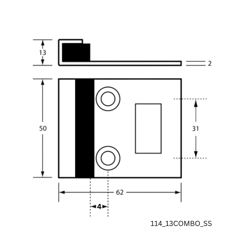 114 Combined Door Bumper & Staple in Satin Stainless Steel - 114_13COMBO_SS