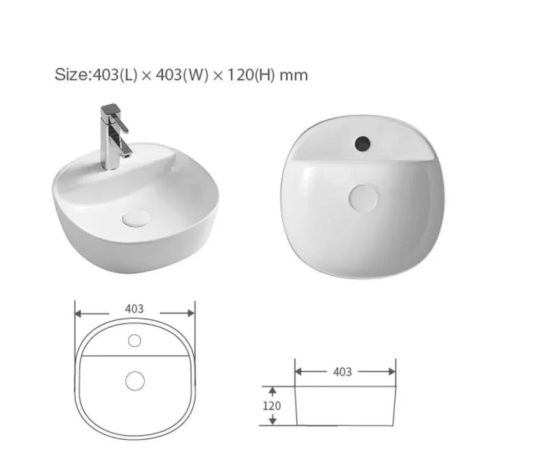 Lumina Gloss White Above Counter Ceramic Basin - 403x403mm / 505x380mm