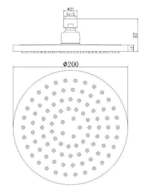 Round Overhead Shower Head 200mm - Various Colours