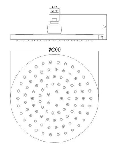 Round Overhead Shower Head 200mm - Various Colours