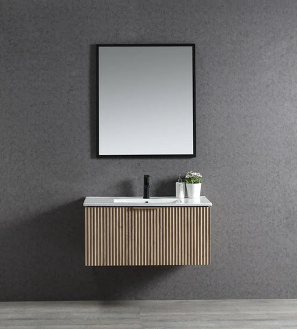 BV29WH Fluted Dark Walnut Fingerpull Wall Hung Vanity - 750 / 900 / 1200 / 1500mm