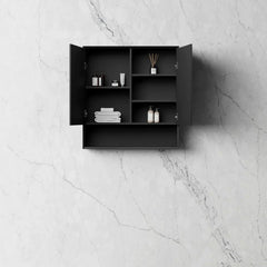 Mirror Cabinet with Open Shelf Pencil Edge - 600/750/900/1200/1500x800mm - Various Colours
