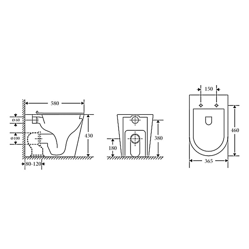 Raised Height Tornado Rimless Flush Floor Mount Pan with Soft Close Seat - Matte Black (4 Star)