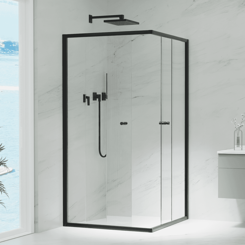 SS42 Black Corner Entry Sliding Shower Screen (Front + Return) - Various Sizes