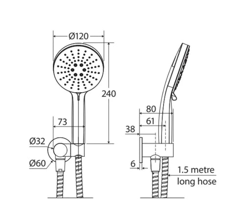 Round Hand Shower On Holder - Various Colours