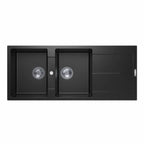Floor Display - Double Bowl Topmount Sink with Drainer - Matte Black - 1160x500mm