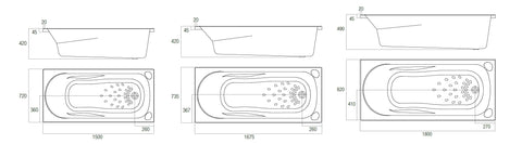 Insert Bath 1500/1675/1800mm Acrylic White (Tile Flange)