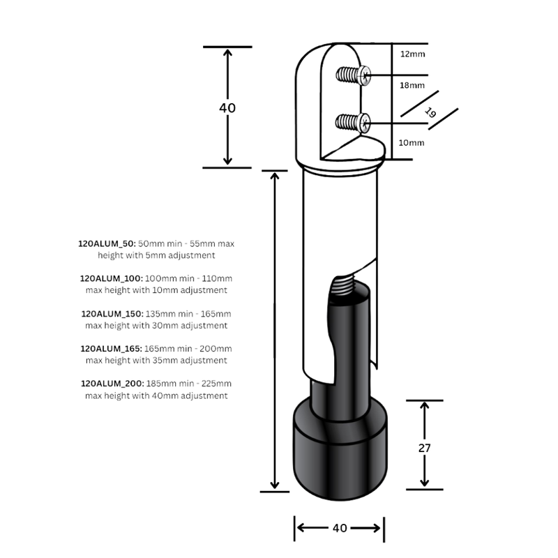 100mm Heavy Duty Leg in Aluminium - 120ALUM_100