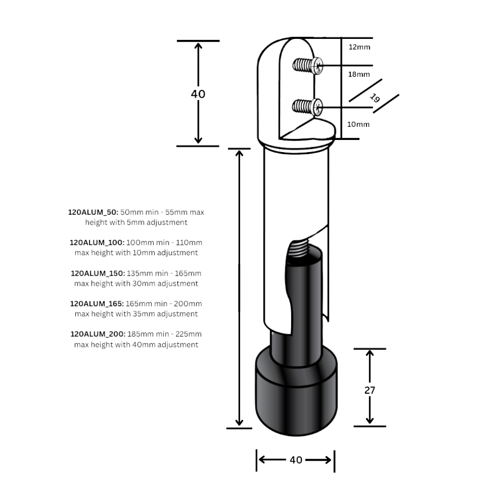 165mm Heavy Duty Leg in Aluminium - 120ALUM_165