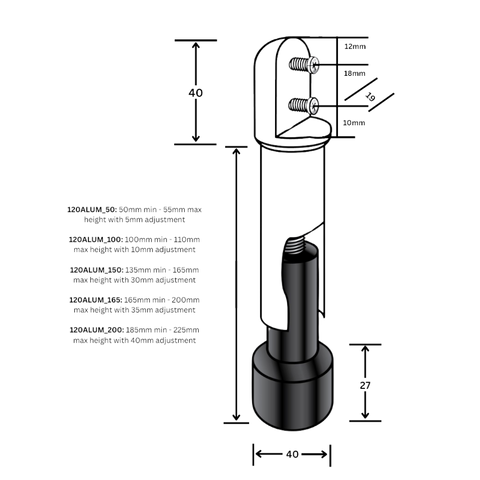 150mm Heavy Duty Leg in Aluminium - 120ALUM_150