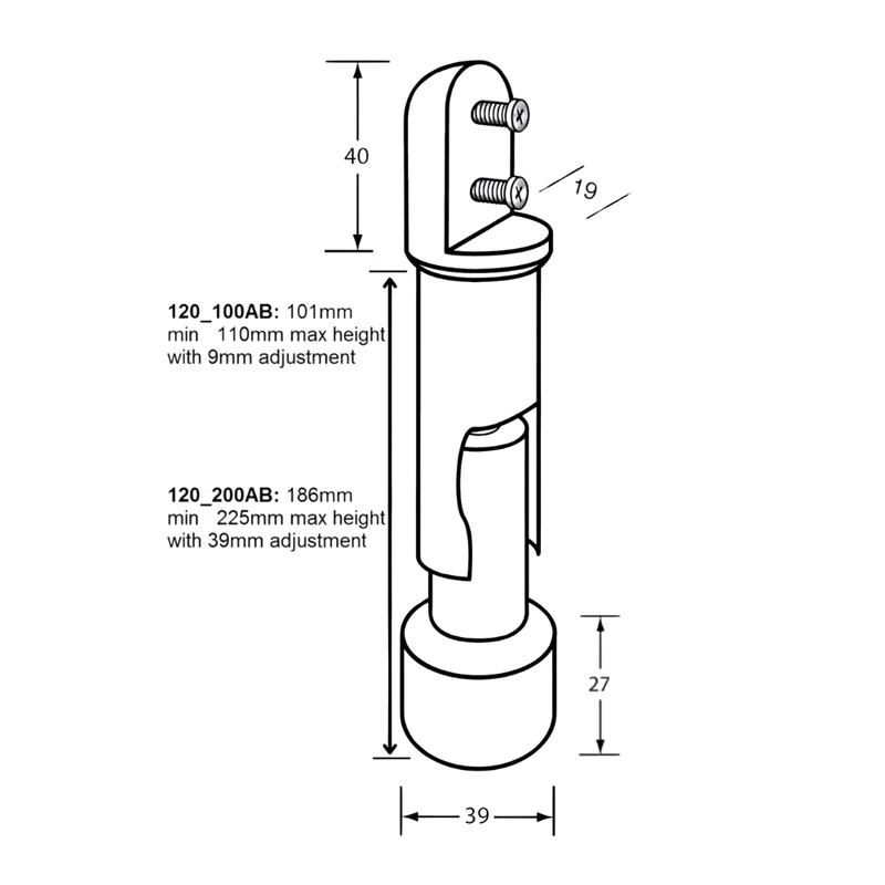 200mm Heavy Duty Full Leg in Aluminium - 120_200AB