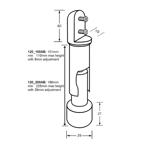 200mm Heavy Duty Full Leg in Aluminium - 120_200AB