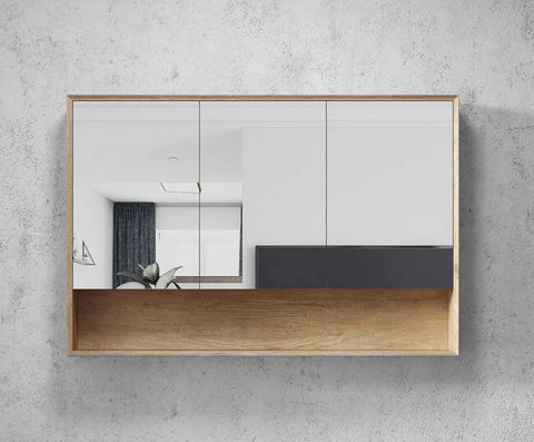 Mirror Cabinet with Open Shelf Pencil Edge - 600/750/900/1200/1500x800mm - Various Colours