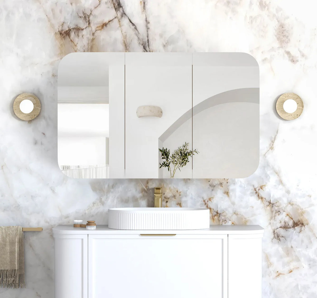 Soft Square Mirror Cabinet Pencil Edge 900/1200/1500/1800mm - Matte White / Natural Oak / Sable Walnut