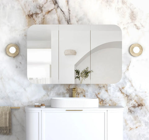 Soft Square Mirror Cabinet Pencil Edge 900/1200/1500/1800mm - Matte White / Natural Oak