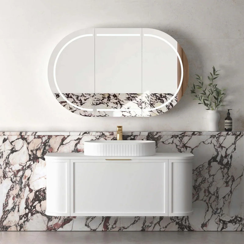 BV57WH Matte White Shaker Curved Wall Hung Vanity - 600 / 750 / 900 / 1200 / 1500 / 1800mm