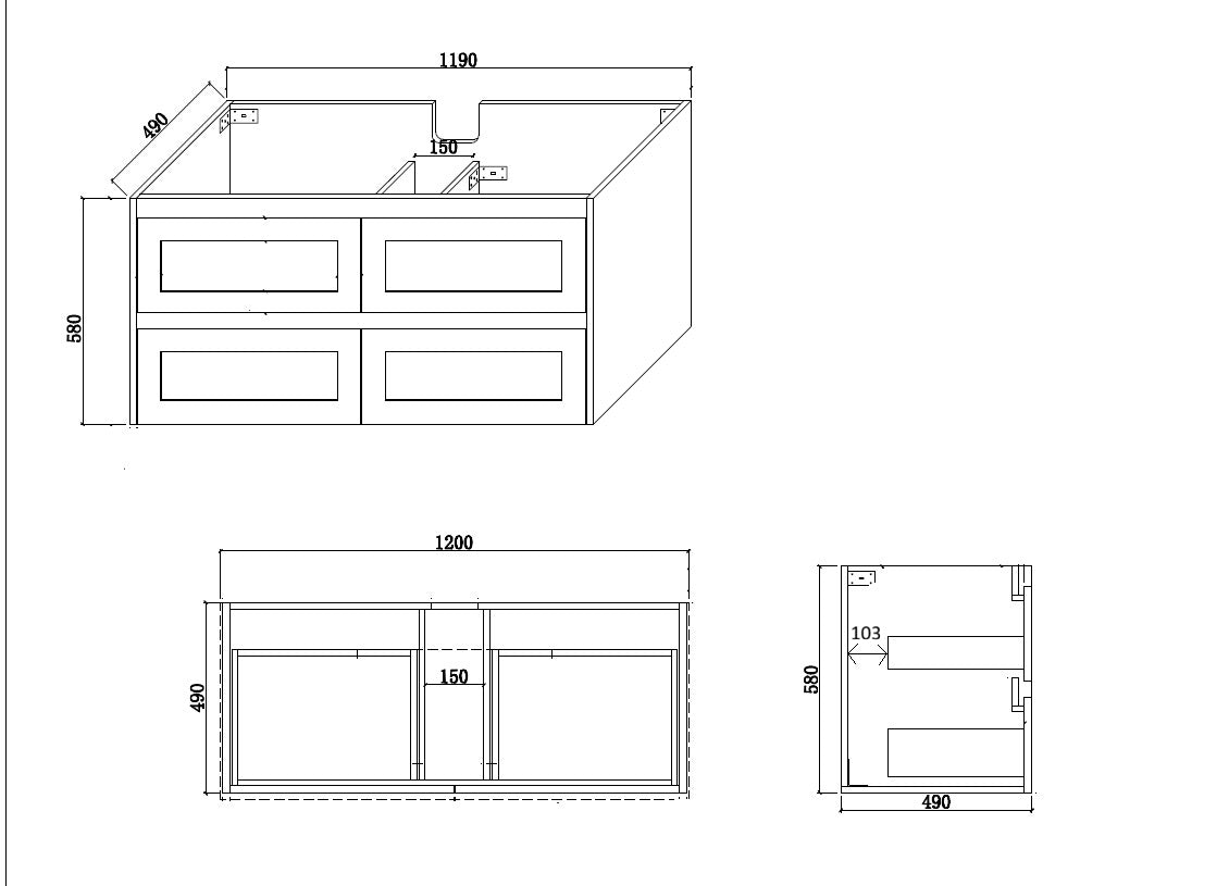 BV97WH (490mm Cabinet) Kimberley Matt White Shaker Wall Hung Vanity - 900 / 1200 / 1500mm