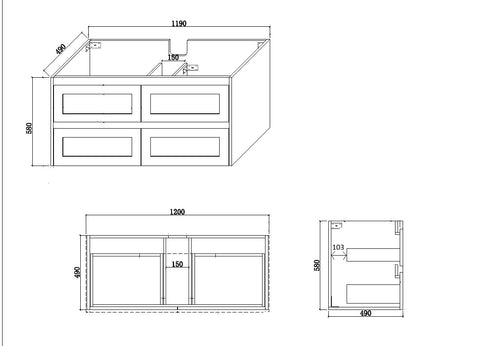 BV97WH (490mm Cabinet) Kimberley Matt White Shaker Wall Hung Vanity - 900 / 1200 / 1500mm