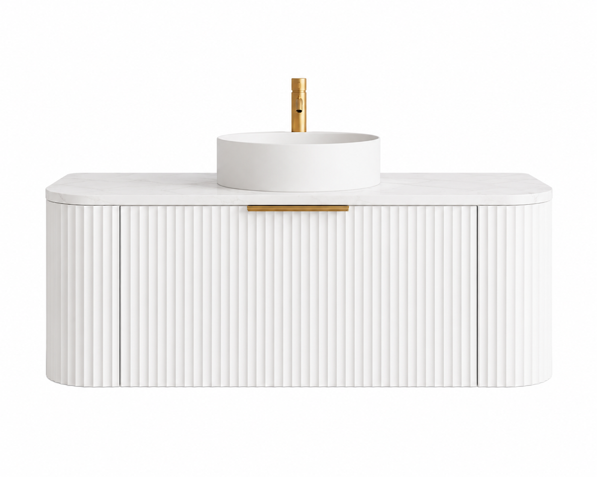 BV80WH Snow Matt White Curved Fluted Wall Hung Vanity - 910 / 1210 / 1510mm